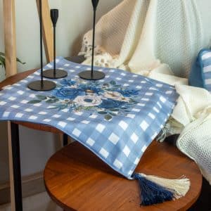 Twinkle Side Table Cover with Blue and White Floral Design (45×45 cm)