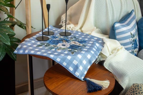 Twinkle Side Table Cover with Blue and White Floral Design (45×45 cm)