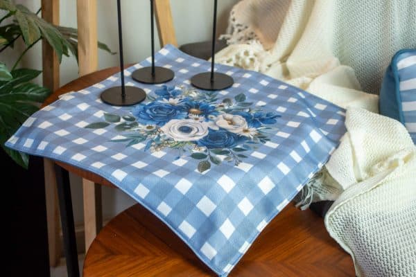 Twinkle Side Table Cover with Blue and White Floral Design (45×45 cm)