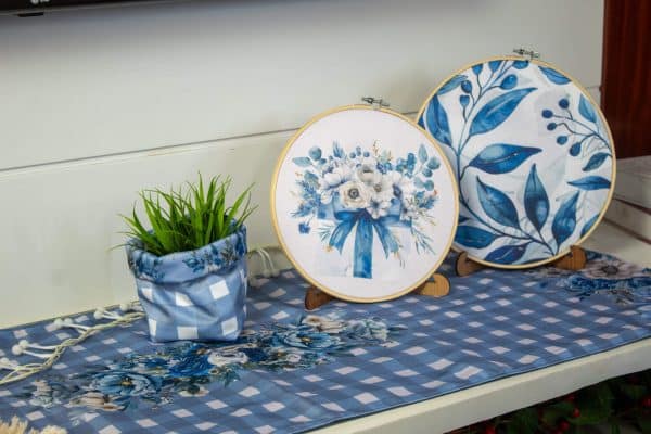 Twinkle Wooden Wall Hoops with Blue Floral Patterns