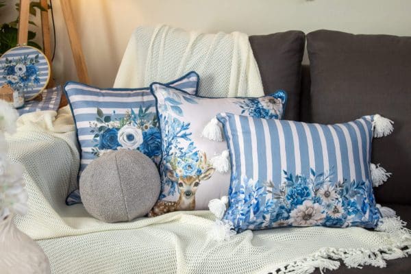 Twinkle Decorative Cushions in Blue and White Floral Design for new year décor