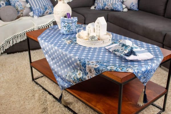 Twinkle Square Tablecloth with Blue Floral Patterns