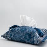 Tissue box cover with geometric patterns from the 'زهرا' collection for Ramadan decor.