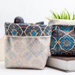 Fabric storage boxes with intricate geometric patterns, part of the 'Namarq' Ramadan collection