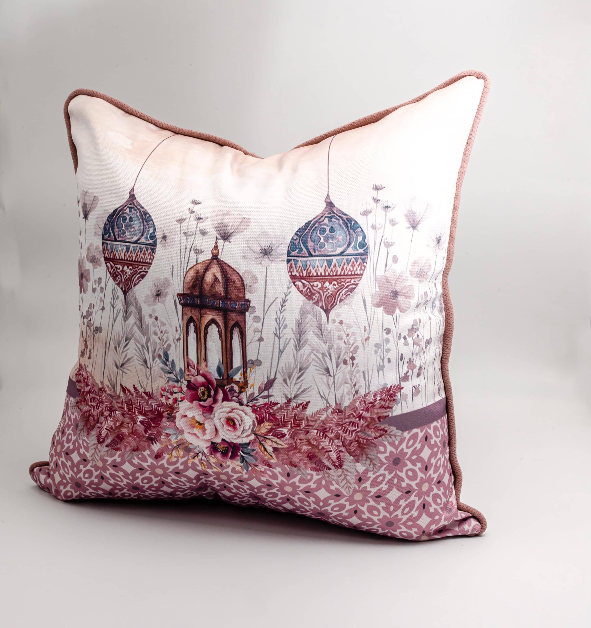 Ramadan Decorative Cushions with Floral Patterns – "روبا" Collection 7 Floral Ramadan decorative cushions with tassels from the 'روبا' collection.