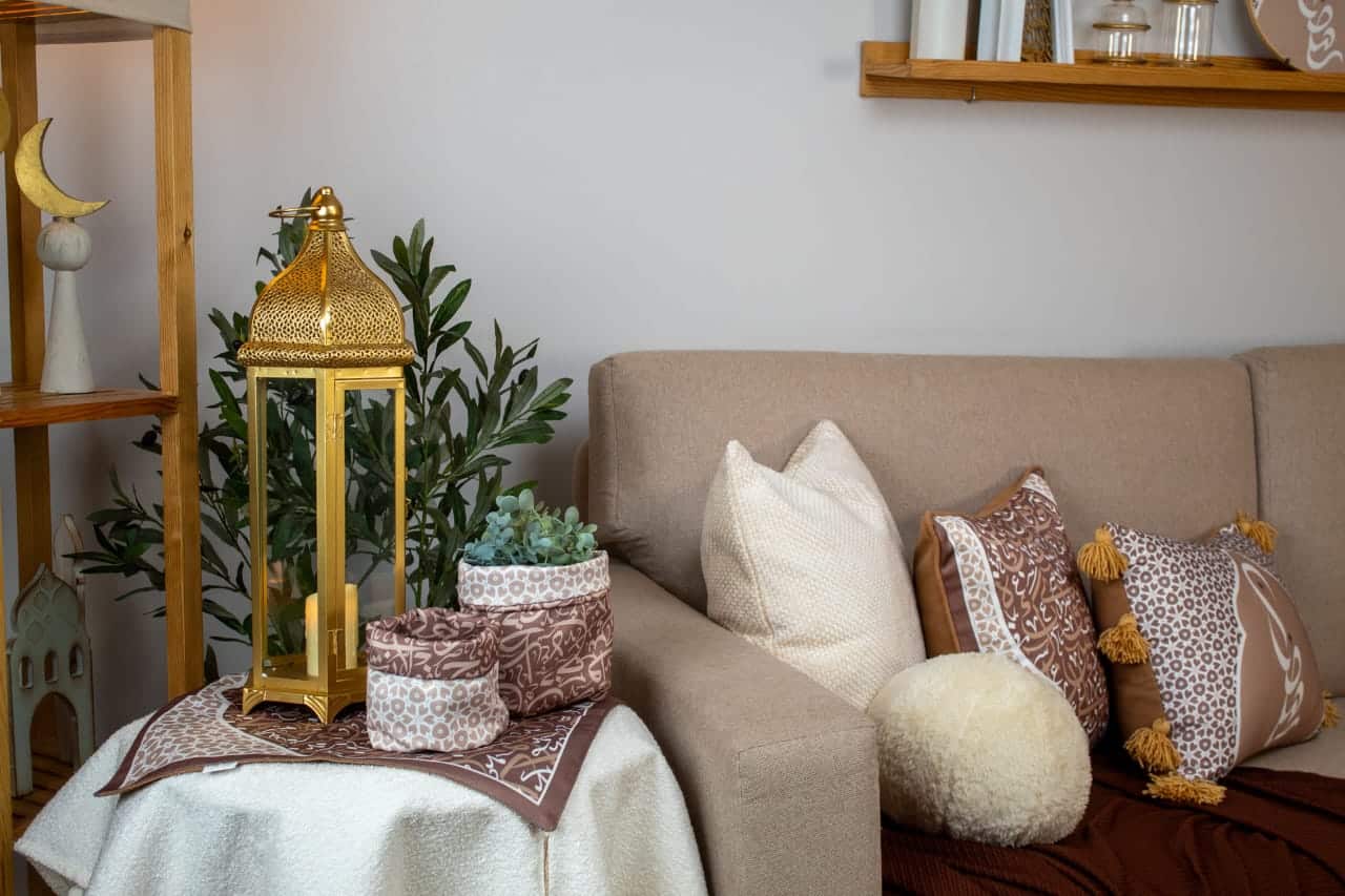 Ramadan Fabric Storage Box Set with Arabic Calligraphy – "أثر" Collection (Mocha Edition) 6 Storage box set with Arabic calligraphy from the 'أثر' collection in mocha tones.