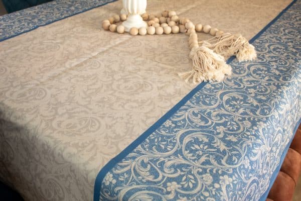 Zelal Water-Resistant Dining Tablecloth with Blue Patterns