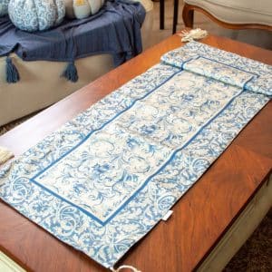 Zelal Double-Sided Table Runner with Blue Patterns