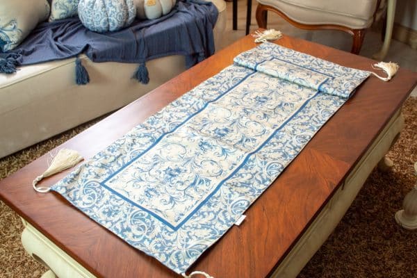 Zelal Double-Sided Table Runner with Blue Patterns