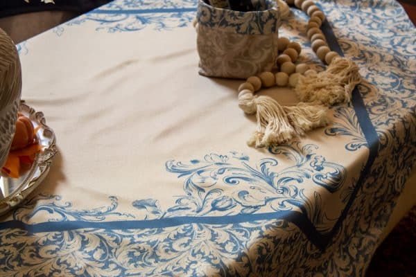 Zelal Square Tablecloth with Intricate Blue Patterns