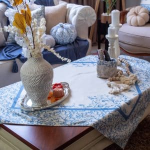 Zelal Square Tablecloth with Intricate Blue Patterns