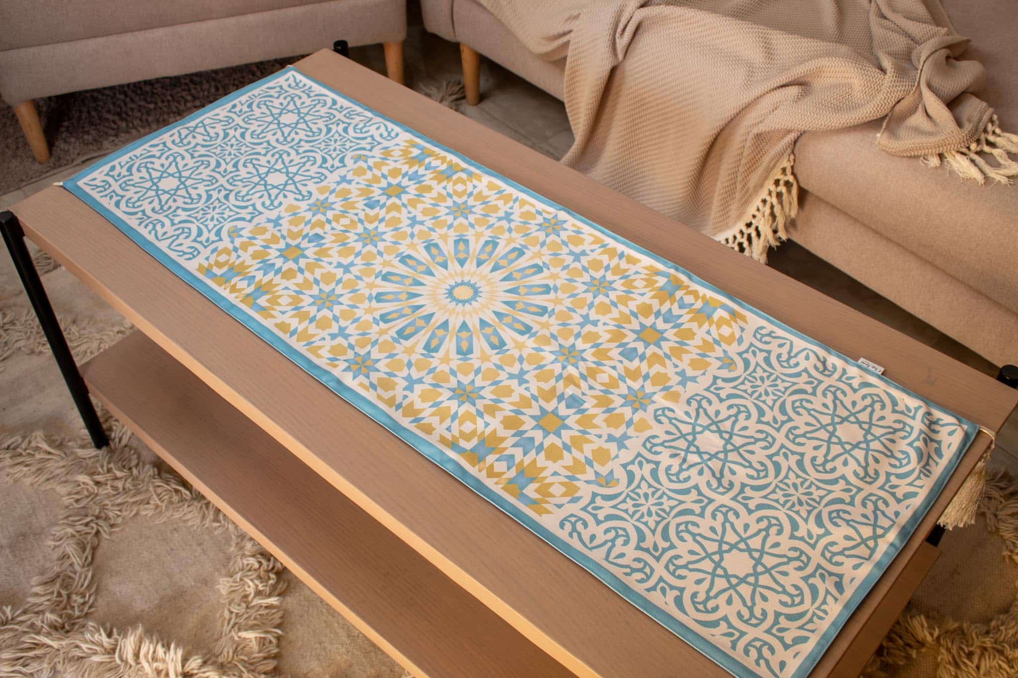 Double-Sided Ramadan Table Runner with Geometric Patterns – "نقوش" Collection 7 رنر هلالك هل 2
