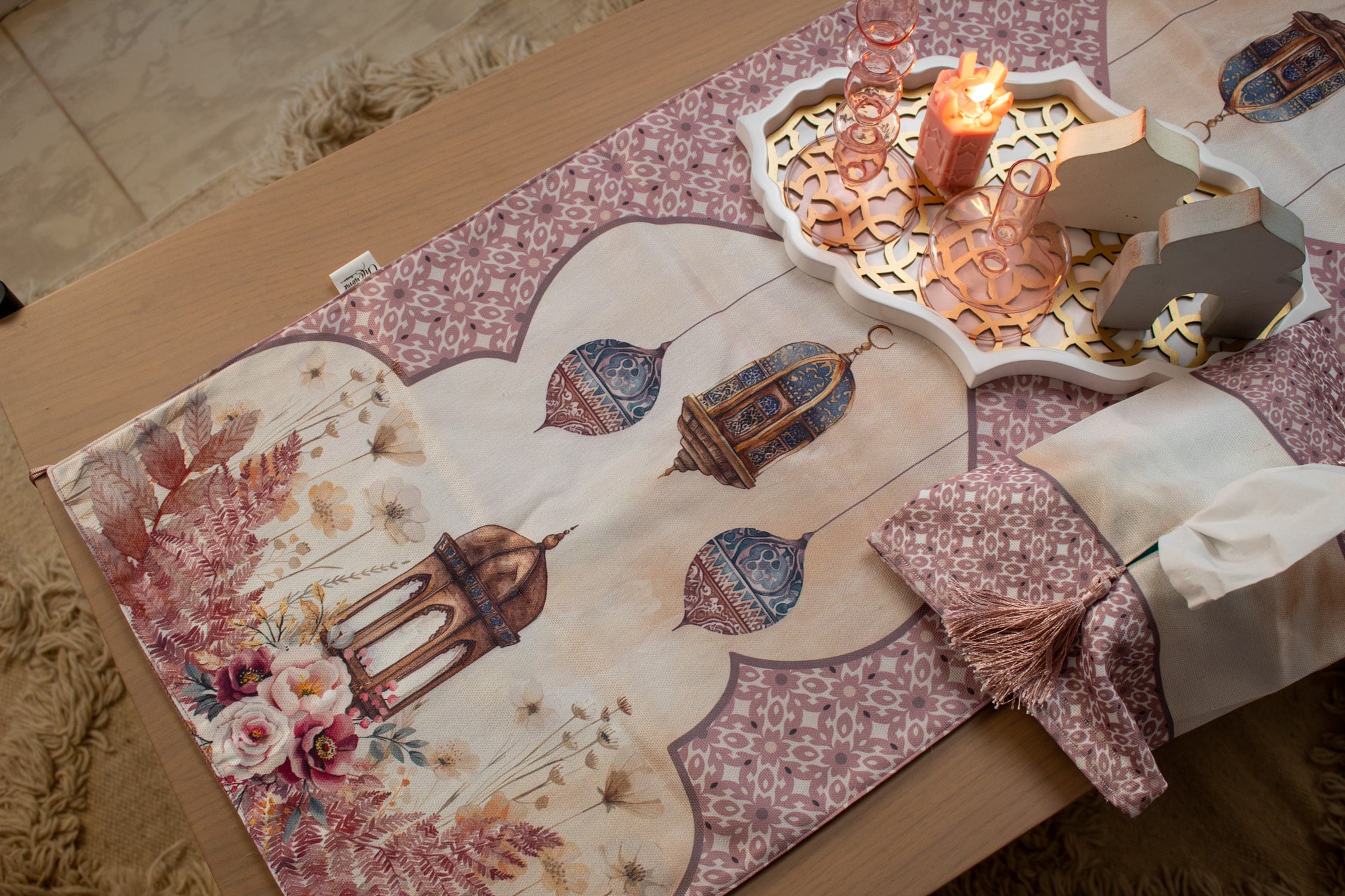 Double-Sided Ramadan Table Runner with Floral Patterns – "روبا" Collection 6 روبا 05