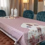 Dining table cover with floral patterns from the 'روبا' collection for Ramadan.