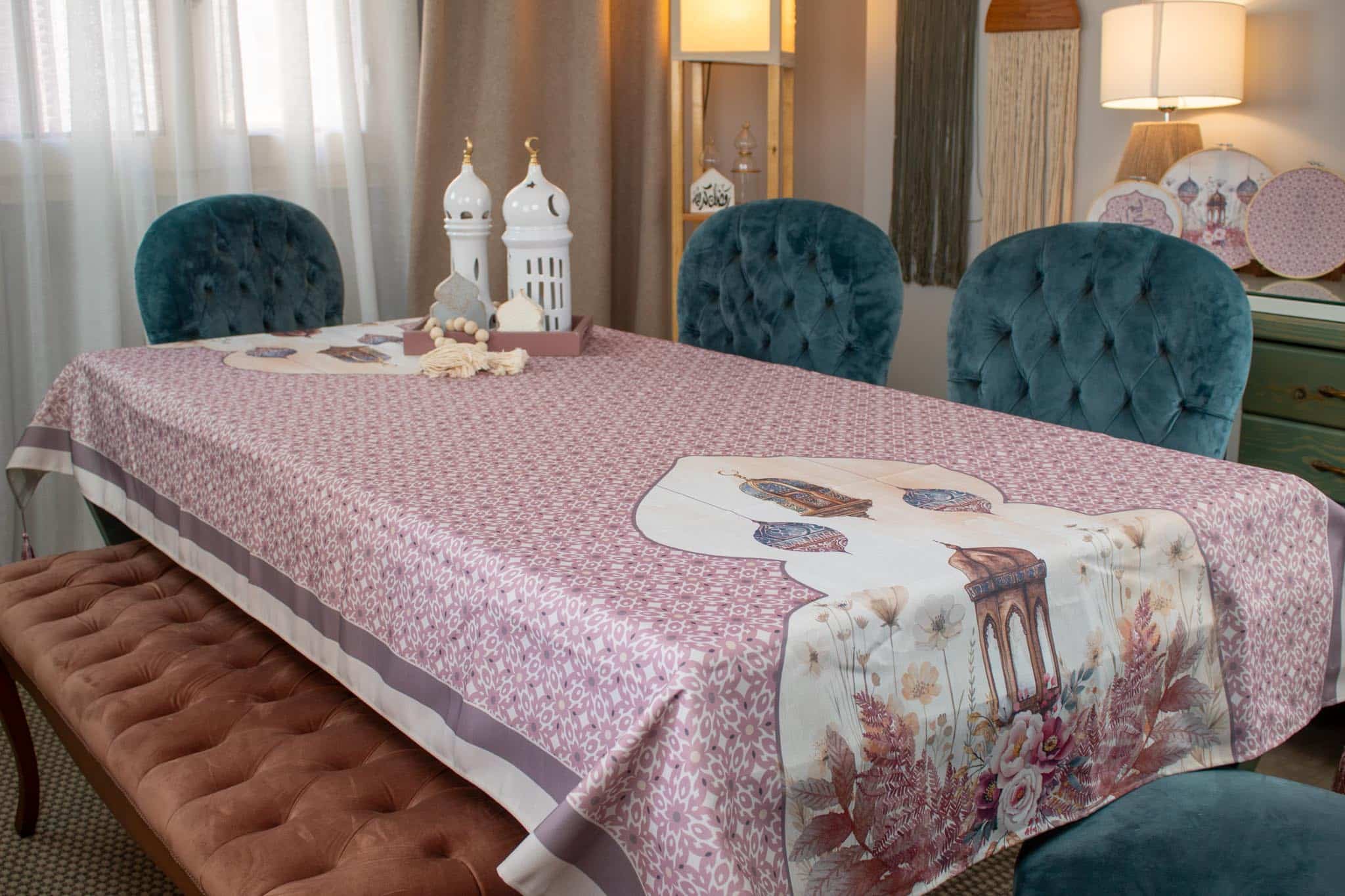 Waterproof Ramadan Dining Table Cover – "روبا" Collection 4 Dining table cover with floral patterns from the 'روبا' collection for Ramadan.