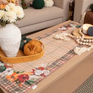 Autumn Scent Table Runner with Warm Floral Prints for Seasonal Décor.