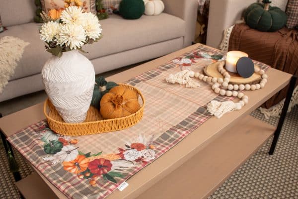 Autumn Scent Table Runner with Warm Floral Prints for Seasonal Décor.