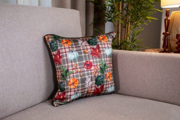 Autumn Scent Decorative Cushions with Floral and Plaid Patterns for Cozy Home Décor.