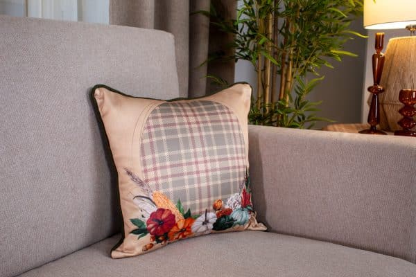 Autumn Scent Decorative Cushions with Floral and Plaid Patterns for Cozy Home Décor.