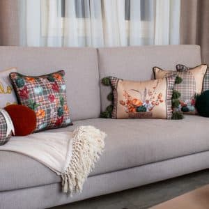 Autumn Scent Decorative Cushions with Floral and Plaid Patterns for Cozy Home Décor.