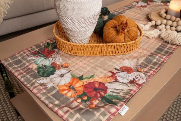 Autumn Scent Table Runner with Warm Floral Prints for Seasonal Décor.