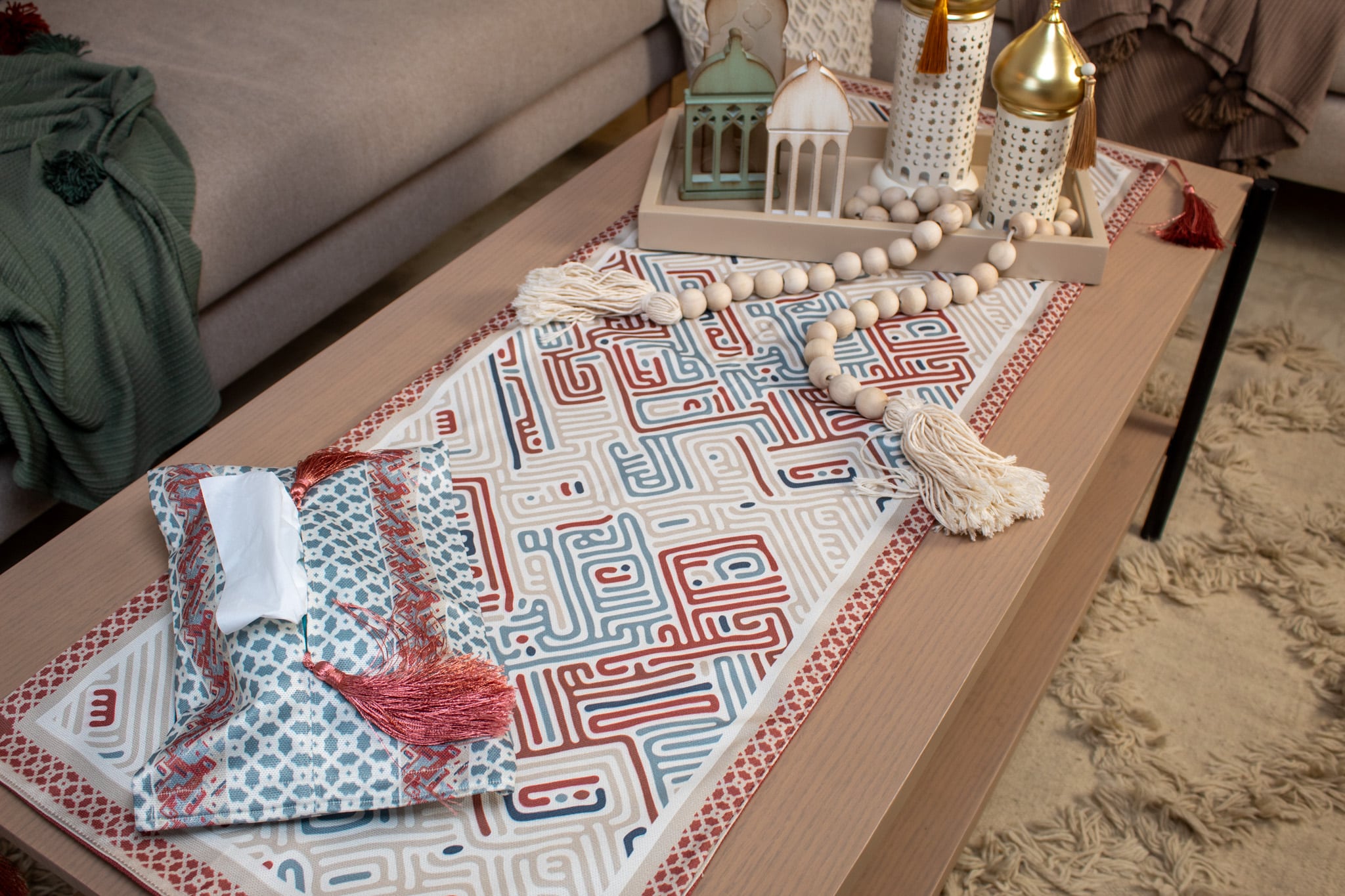 Ramadan Decorative Tissue Box Cover – "كوفي" Collection 6 Tissue box cover with Kufic patterns from the 'كوفي' collection.