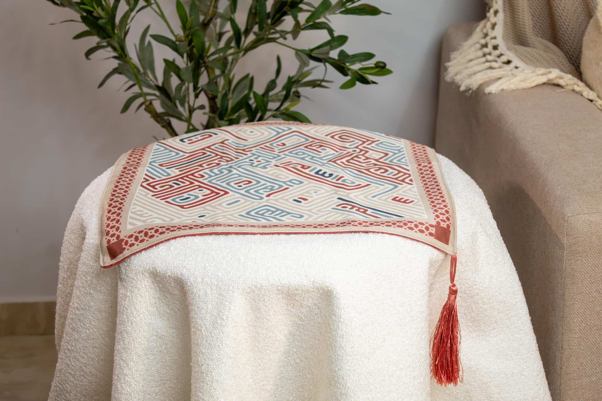 Ramadan Side Table Cover with Kufic Patterns – "كوفي" Collection 4 Side table cover with Kufic patterns from the 'كوفي' collection.