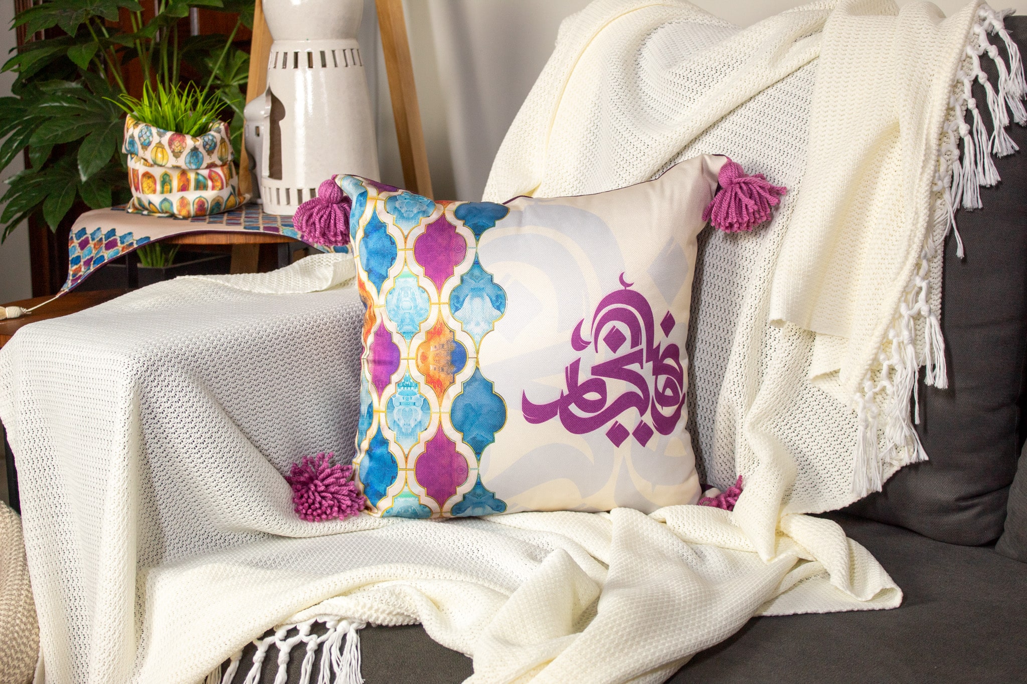 Ramadan Decorative Cushions with Vibrant Abstract Patterns – "طيف" Collection 9 طيف 34