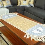 Double-Sided Ramadan Table Runner with Mustard and Grey Minaret Designs – "مآذن" Collection