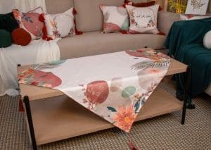 Square Table Cover with Elegant Botanical Prints – “بهجه” Collection