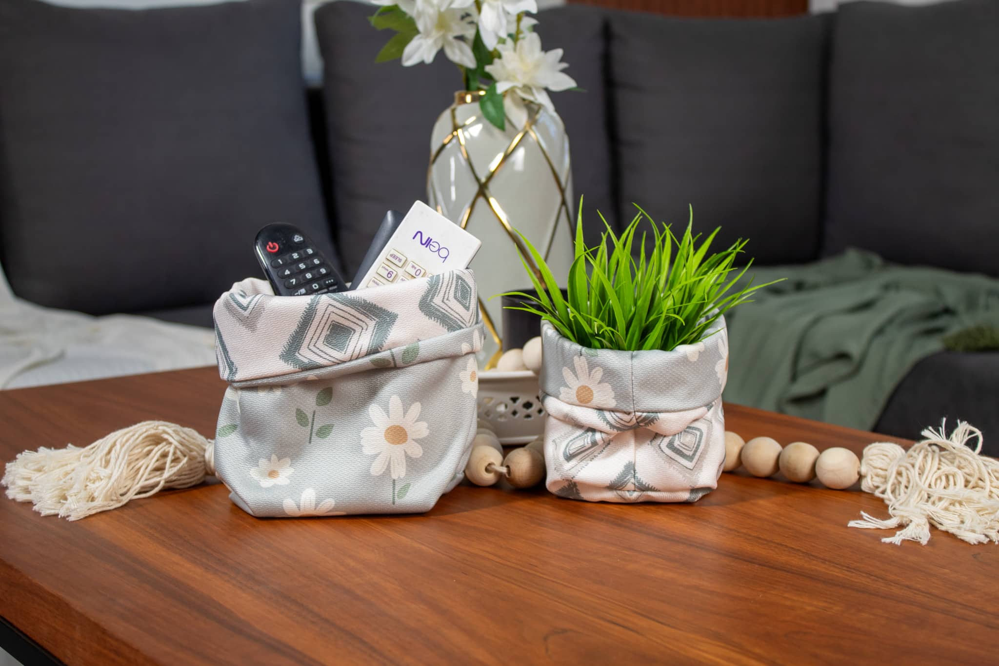 Spring Fabric Storage Box Set with Floral Motifs – “ربيع” Collection 4 Storage box set with floral patterns from the ‘ربيع’ collection.