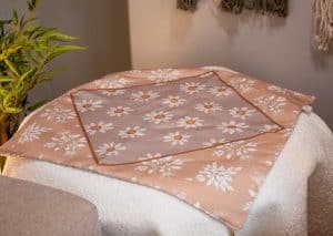 Elegant Side Table Cover with Botanical Accents – “وريف” Collection