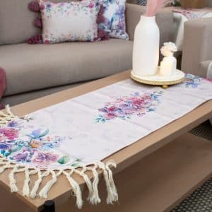 Soft Botanical Table Runner with Tassels – “جنان” Collection