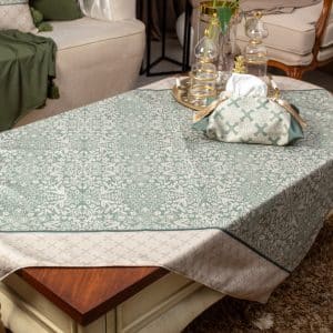 Square Table Cover with Elegant Botanical Prints – “فيردي” Collection