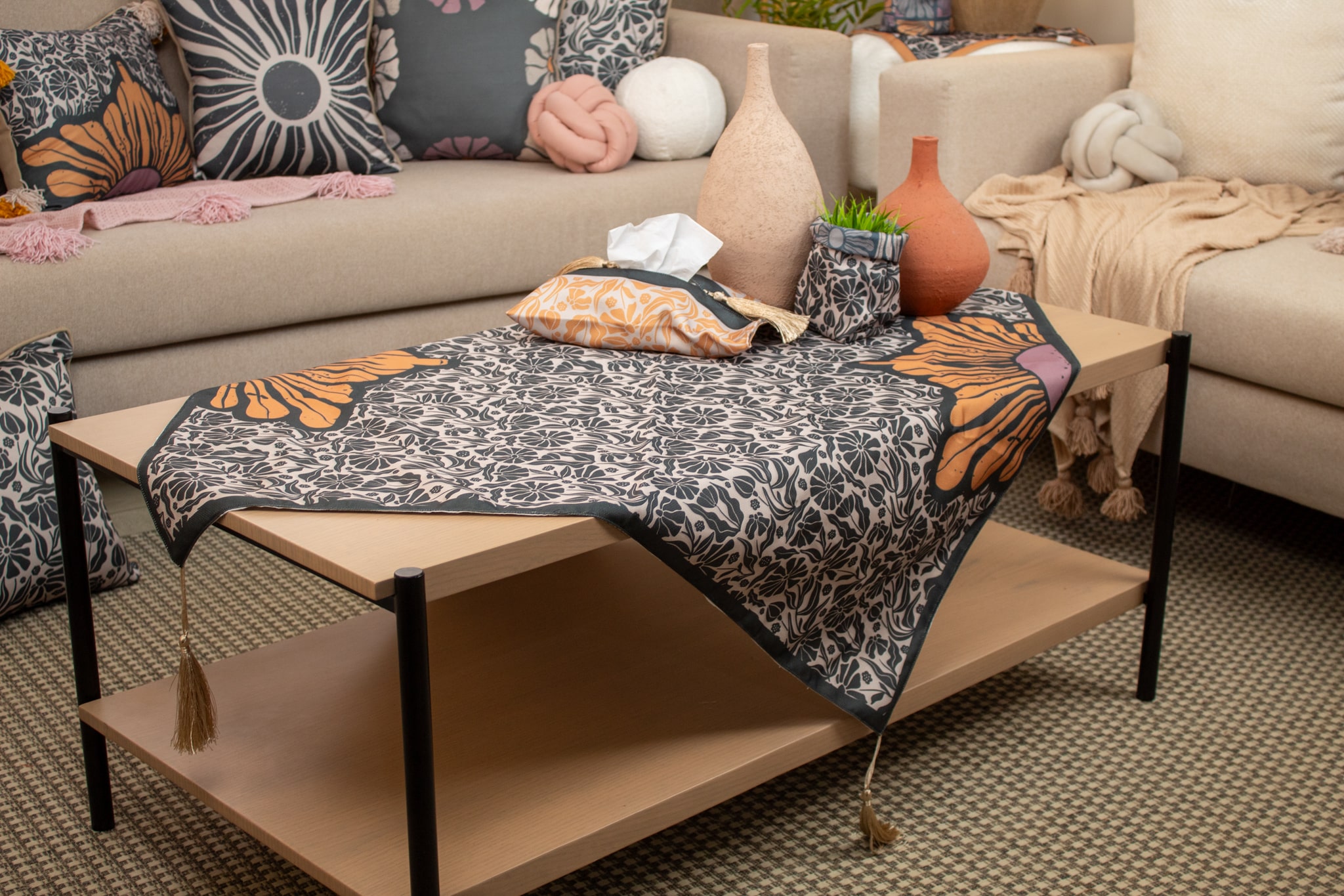 Square Table Cover with Elegant Botanical Prints – “ليل” Collection 4 ليل 04