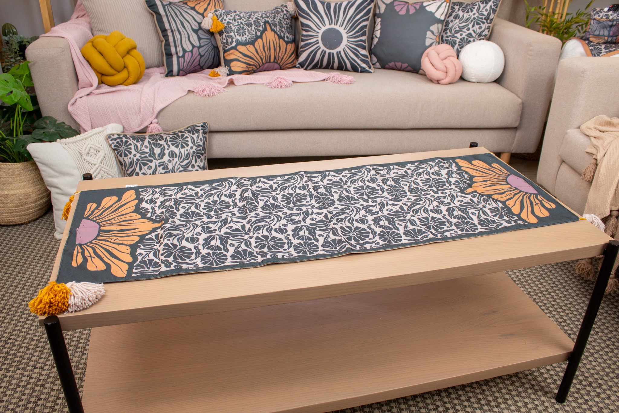 Soft Botanical Table Runner with Tassels – “ليل” Collection 4 ليل 06