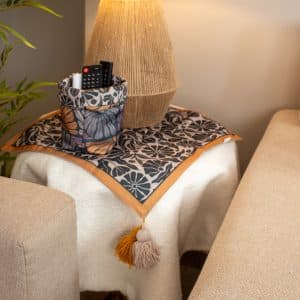 Elegant Side Table Cover with Botanical Accents – “ليل” Collection