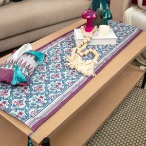 Soft Botanical Table Runner with Tassels – “واحه” Collection