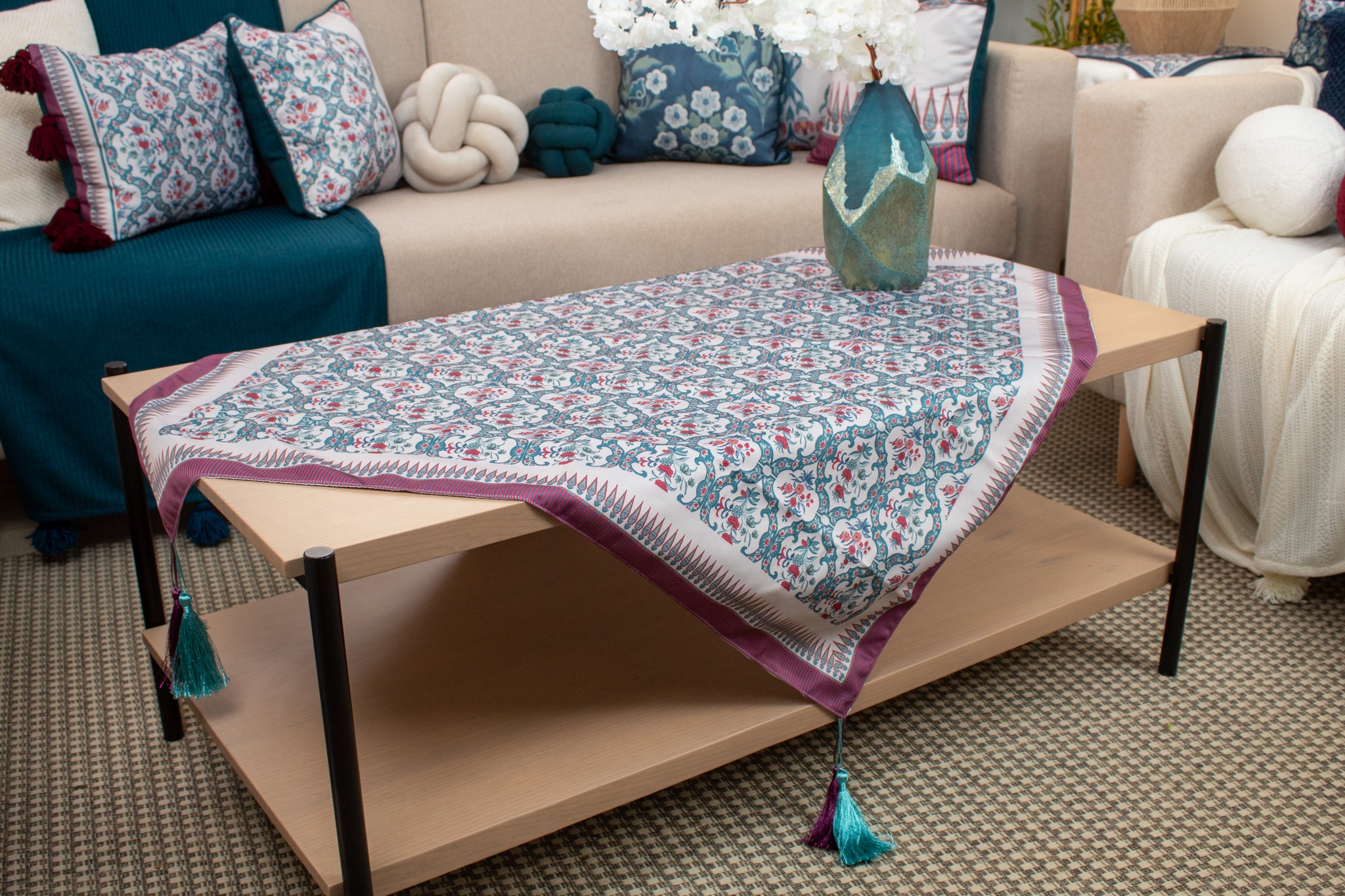 Square Table Cover with Elegant Botanical Prints – “واحه” Collection 4 واحة 7