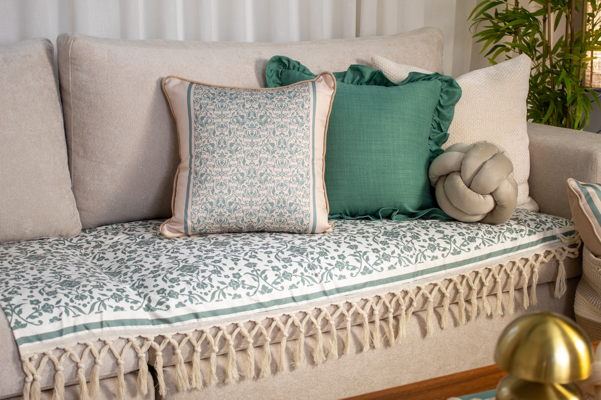 Sofa Cover – Dorra Mint – Linen Cotton Printed Fabric | Chic Home Boutique 8 dora sofa cover 10