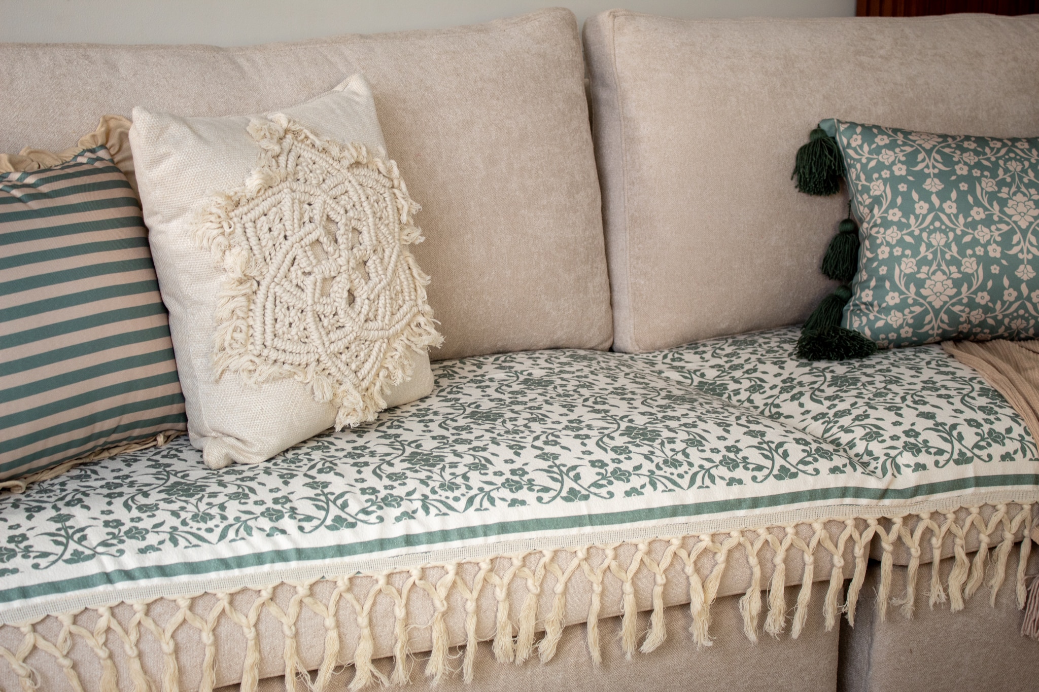 Sofa Cover – Dorra Mint – Linen Cotton Printed Fabric | Chic Home Boutique 6 dora sofa cover 2