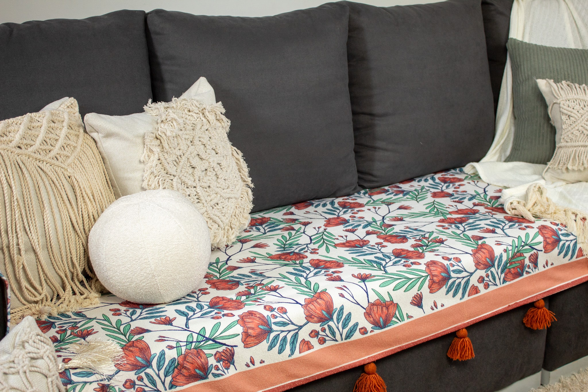 Sofa Cover – Flora – Linen Cotton Printed Fabric | Chic Home Boutique 6 flora sofa cover 1