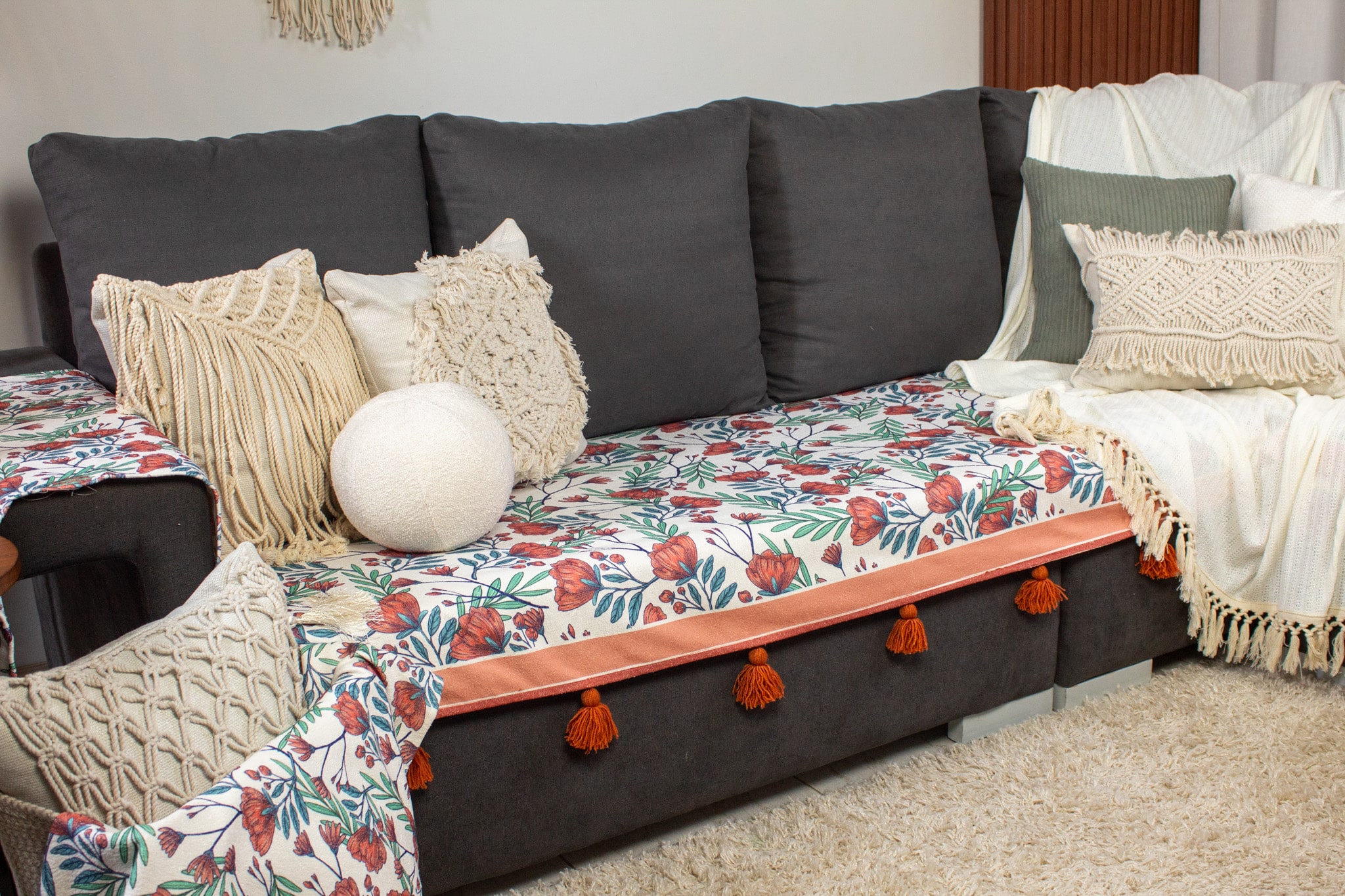 Sofa Cover – Flora – Linen Cotton Printed Fabric | Chic Home Boutique 4 flora sofa cover 5